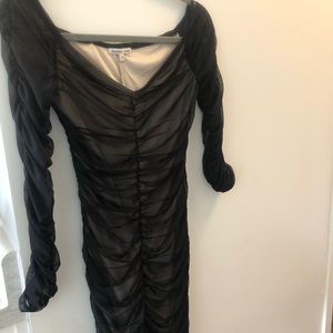 Black Mesh Ruched Off the Shoulder Dress